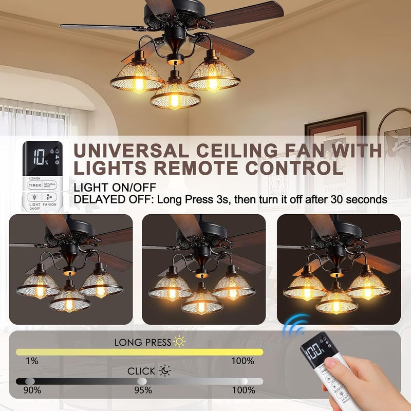 Kimmol Ceiling Fan Remote Control Kit, Dimmer, AC Motor 3-Speed Becomes 6-Speed, Display C eiling F an Light Timing, Universal Ceiling F an Remote Control Replacement for 110V AC Fan, Not for Hugger Fan/DC - Image 5